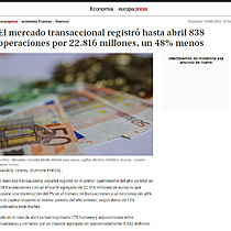 El mercado transaccional registr hasta abril 838 operaciones por 22.816 millones, un 48% menos